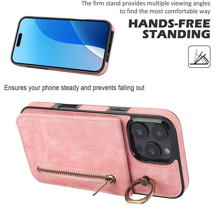 Retro Ring und Reißverschluss RFID-Kartenfach Handyhülle, für iPhone 16 Pro, für iPhone 16 Plus, für iPhone 16, für iPhone 15 Pro Max, für iPhone 15 Pro, für iPhone 15 Plus