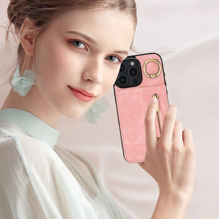 Retro Ring und Reißverschluss RFID-Kartenfach Handyhülle, für iPhone 16 Pro, für iPhone 16 Plus, für iPhone 16, für iPhone 15 Pro Max, für iPhone 15 Pro, für iPhone 15 Plus
