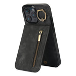 Retro Ring und Reißverschluss RFID-Kartenfach Handyhülle, für iPhone 16 Pro, für iPhone 16 Plus, für iPhone 16, für iPhone 15 Pro Max, für iPhone 15 Pro, für iPhone 15 Plus