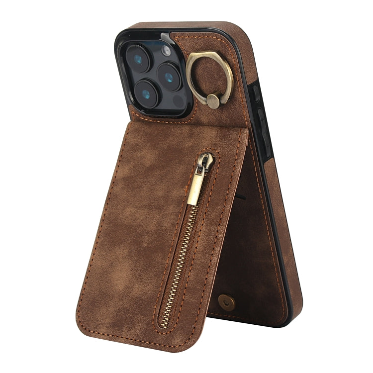 Retro Ring und Reißverschluss RFID-Kartenfach Handyhülle, für iPhone 16 Pro, für iPhone 16 Plus, für iPhone 16, für iPhone 15 Pro Max, für iPhone 15 Pro, für iPhone 15 Plus