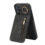 Retro Ring und Reißverschluss RFID-Kartenfach Handyhülle, für iPhone 16 Pro, für iPhone 16 Plus, für iPhone 16, für iPhone 15 Pro Max, für iPhone 15 Pro, für iPhone 15 Plus