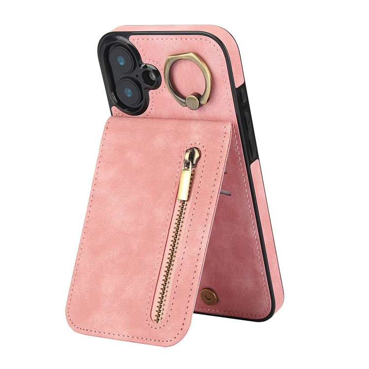 Retro Ring und Reißverschluss RFID-Kartenfach Handyhülle, für iPhone 16 Pro, für iPhone 16 Plus, für iPhone 16, für iPhone 15 Pro Max, für iPhone 15 Pro, für iPhone 15 Plus