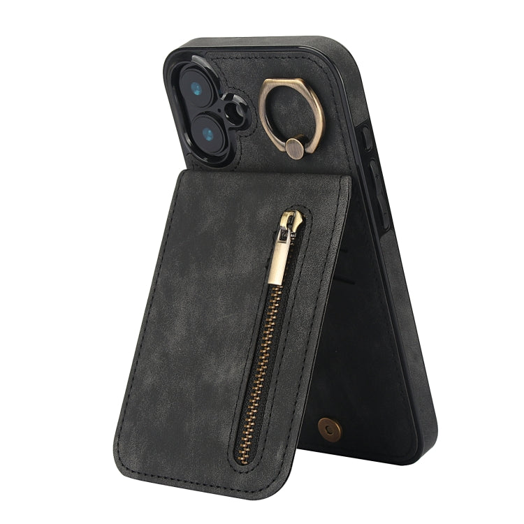 Retro Ring und Reißverschluss RFID-Kartenfach Handyhülle, für iPhone 16 Pro, für iPhone 16 Plus, für iPhone 16, für iPhone 15 Pro Max, für iPhone 15 Pro, für iPhone 15 Plus