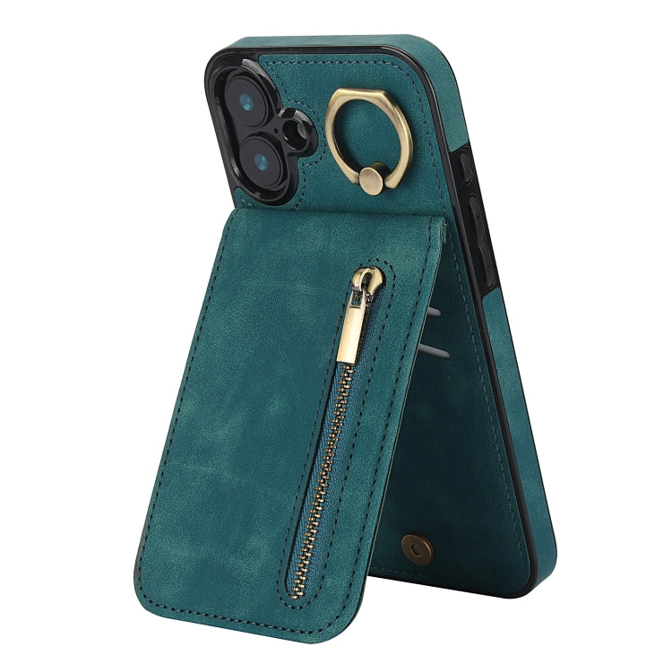 Retro Ring und Reißverschluss RFID-Kartenfach Handyhülle, für iPhone 16 Pro, für iPhone 16 Plus, für iPhone 16, für iPhone 15 Pro Max, für iPhone 15 Pro, für iPhone 15 Plus