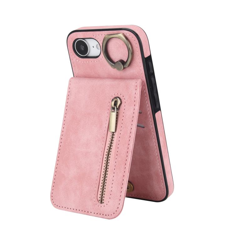 Retro-Ring- und Reißverschluss-RFID-Kartensteckplatz-Handyhülle, für iPhone 17e / 16e, für iPhone 17 Pro Max, für iPhone 17 Pro, für iPhone 17, für iPhone Air, für iPhone 16 Pro Max
