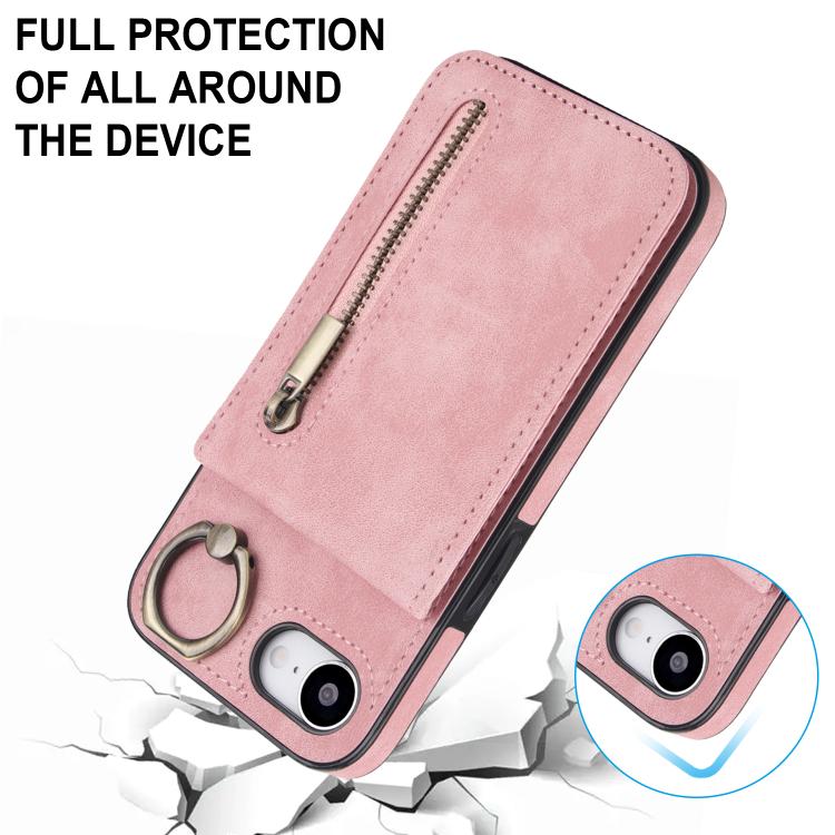 Retro-Ring- und Reißverschluss-RFID-Kartensteckplatz-Handyhülle, für iPhone 17e / 16e, für iPhone 17 Pro Max, für iPhone 17 Pro, für iPhone 17, für iPhone Air, für iPhone 16 Pro Max