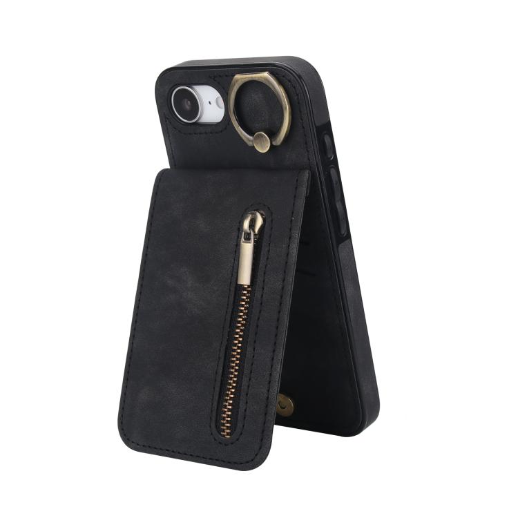 Retro-Ring- und Reißverschluss-RFID-Kartensteckplatz-Handyhülle, für iPhone 17e / 16e, für iPhone 17 Pro Max, für iPhone 17 Pro, für iPhone 17, für iPhone Air, für iPhone 16 Pro Max