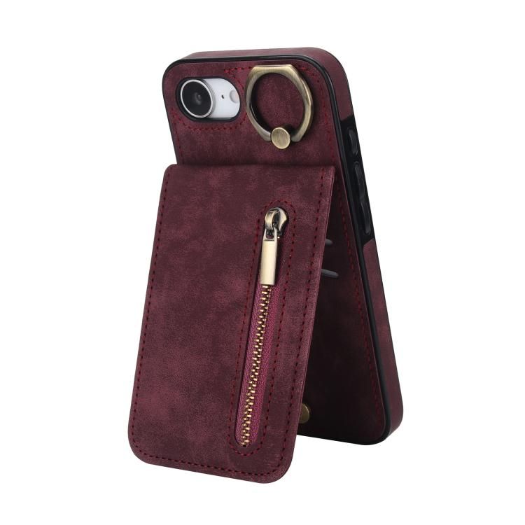 Retro-Ring- und Reißverschluss-RFID-Kartensteckplatz-Handyhülle, für iPhone 17e / 16e, für iPhone 17 Pro Max, für iPhone 17 Pro, für iPhone 17, für iPhone Air, für iPhone 16 Pro Max