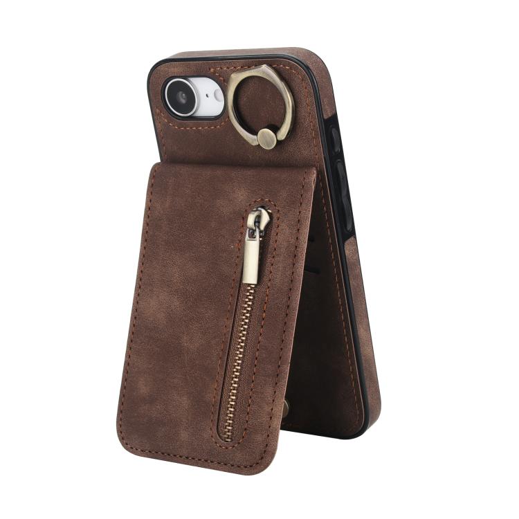 Retro-Ring- und Reißverschluss-RFID-Kartensteckplatz-Handyhülle, für iPhone 17e / 16e, für iPhone 17 Pro Max, für iPhone 17 Pro, für iPhone 17, für iPhone Air, für iPhone 16 Pro Max