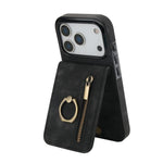 Retro-Ring- und Reißverschluss-RFID-Kartensteckplatz-Handyhülle, für iPhone 17e / 16e, für iPhone 17 Pro Max, für iPhone 17 Pro, für iPhone 17, für iPhone Air, für iPhone 16 Pro Max