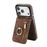 Retro-Ring- und Reißverschluss-RFID-Kartensteckplatz-Handyhülle, für iPhone 17e / 16e, für iPhone 17 Pro Max, für iPhone 17 Pro, für iPhone 17, für iPhone Air, für iPhone 16 Pro Max