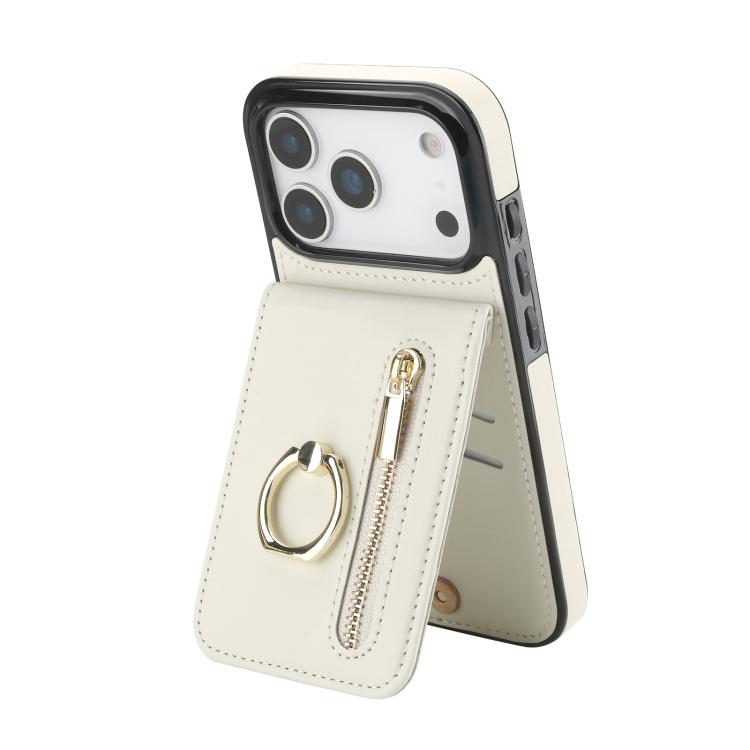 Retro-Ring- und Reißverschluss-RFID-Kartensteckplatz-Handyhülle, für iPhone 17e / 16e, für iPhone 17 Pro Max, für iPhone 17 Pro, für iPhone 17, für iPhone Air, für iPhone 16 Pro Max