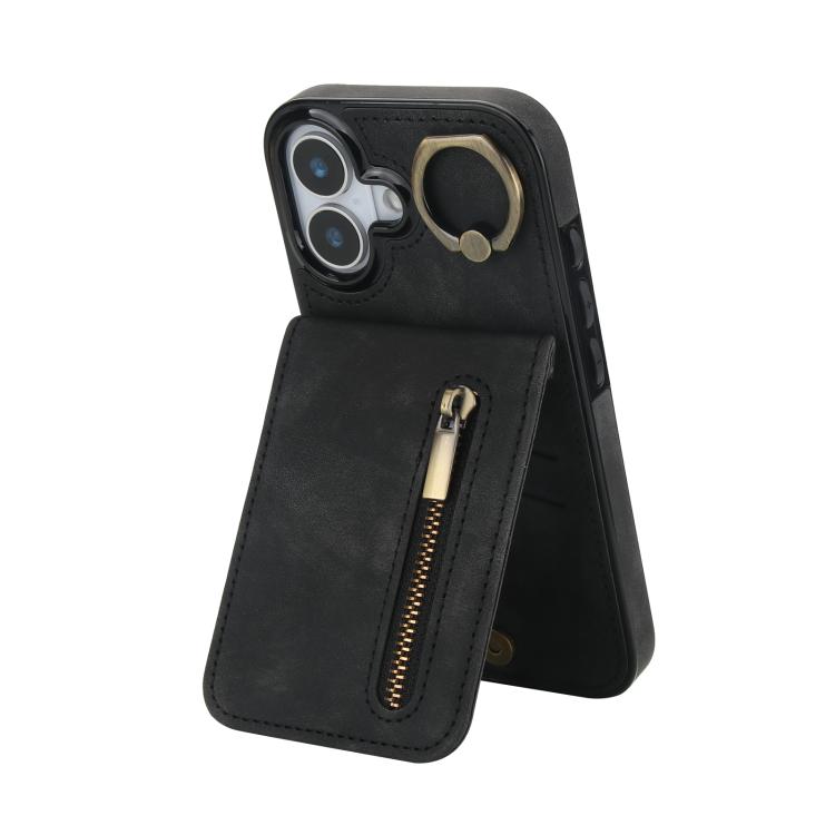Retro-Ring- und Reißverschluss-RFID-Kartensteckplatz-Handyhülle, für iPhone 17e / 16e, für iPhone 17 Pro Max, für iPhone 17 Pro, für iPhone 17, für iPhone Air, für iPhone 16 Pro Max