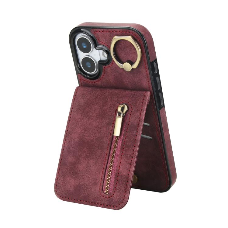Retro-Ring- und Reißverschluss-RFID-Kartensteckplatz-Handyhülle, für iPhone 17e / 16e, für iPhone 17 Pro Max, für iPhone 17 Pro, für iPhone 17, für iPhone Air, für iPhone 16 Pro Max