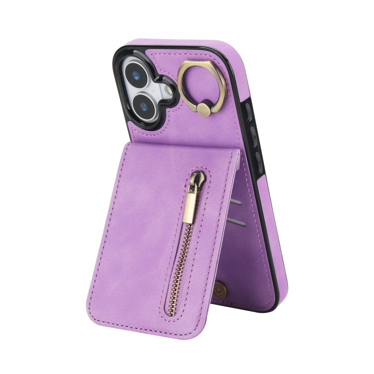 Retro-Ring- und Reißverschluss-RFID-Kartensteckplatz-Handyhülle, für iPhone 17e / 16e, für iPhone 17 Pro Max, für iPhone 17 Pro, für iPhone 17, für iPhone Air, für iPhone 16 Pro Max