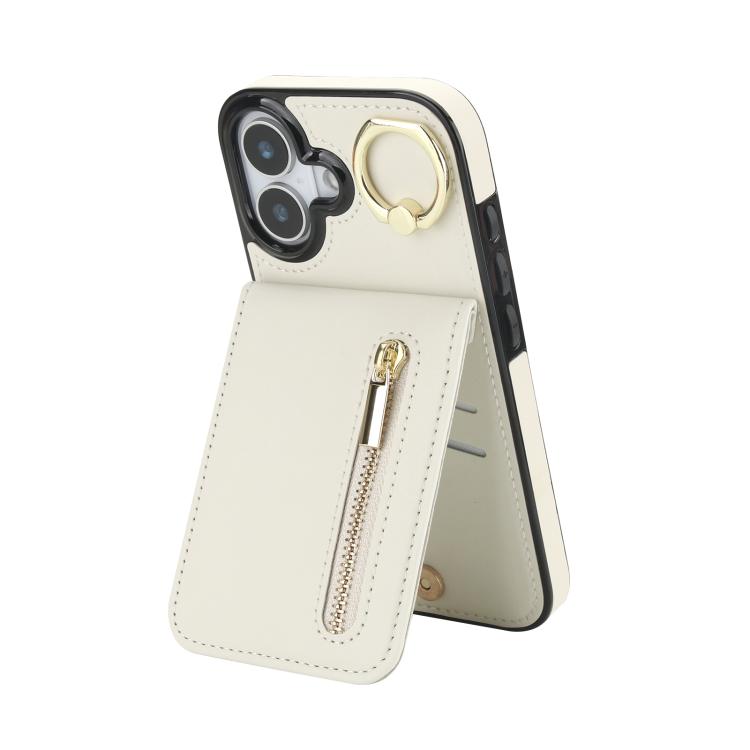 Retro-Ring- und Reißverschluss-RFID-Kartensteckplatz-Handyhülle, für iPhone 17e / 16e, für iPhone 17 Pro Max, für iPhone 17 Pro, für iPhone 17, für iPhone Air, für iPhone 16 Pro Max