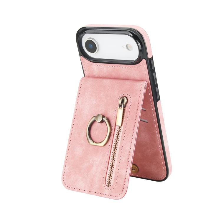 Retro-Ring- und Reißverschluss-RFID-Kartensteckplatz-Handyhülle, für iPhone 17e / 16e, für iPhone 17 Pro Max, für iPhone 17 Pro, für iPhone 17, für iPhone Air, für iPhone 16 Pro Max