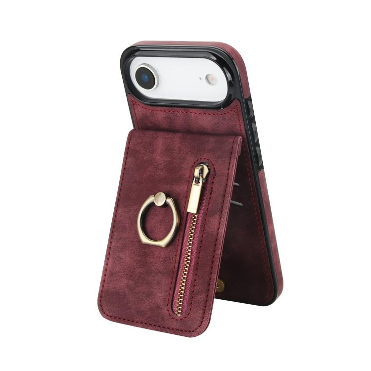 Retro-Ring- und Reißverschluss-RFID-Kartensteckplatz-Handyhülle, für iPhone 17e / 16e, für iPhone 17 Pro Max, für iPhone 17 Pro, für iPhone 17, für iPhone Air, für iPhone 16 Pro Max