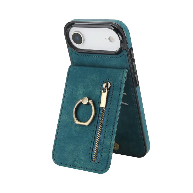 Retro-Ring- und Reißverschluss-RFID-Kartensteckplatz-Handyhülle, für iPhone 17e / 16e, für iPhone 17 Pro Max, für iPhone 17 Pro, für iPhone 17, für iPhone Air, für iPhone 16 Pro Max