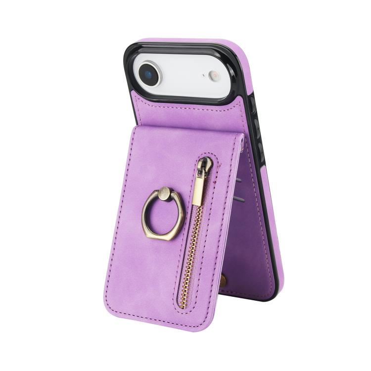 Retro-Ring- und Reißverschluss-RFID-Kartensteckplatz-Handyhülle, für iPhone 17e / 16e, für iPhone 17 Pro Max, für iPhone 17 Pro, für iPhone 17, für iPhone Air, für iPhone 16 Pro Max