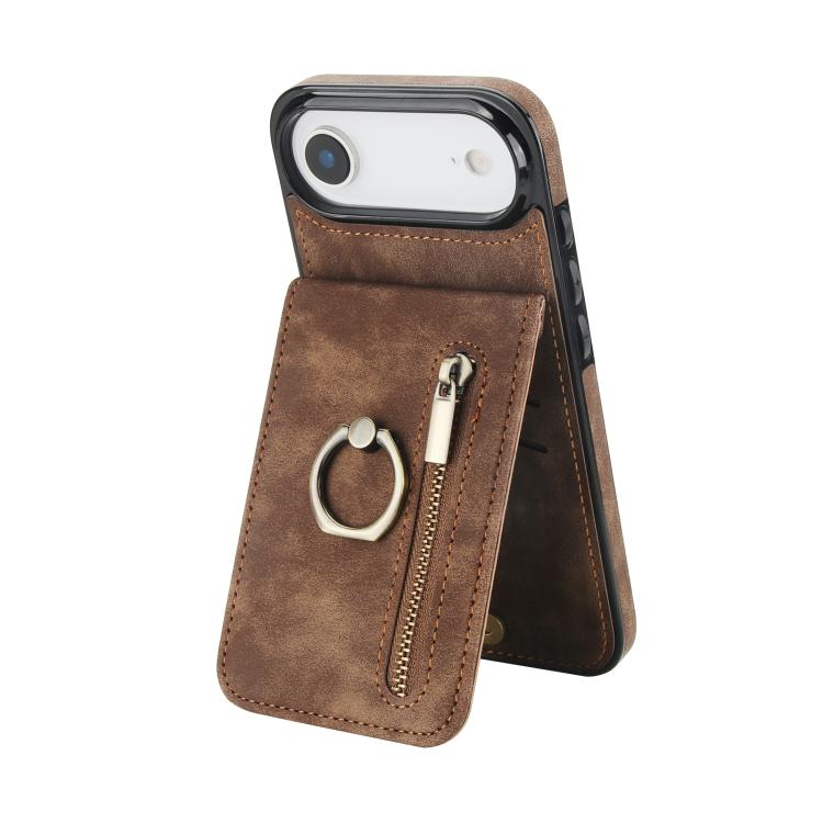 Retro-Ring- und Reißverschluss-RFID-Kartensteckplatz-Handyhülle, für iPhone 17e / 16e, für iPhone 17 Pro Max, für iPhone 17 Pro, für iPhone 17, für iPhone Air, für iPhone 16 Pro Max