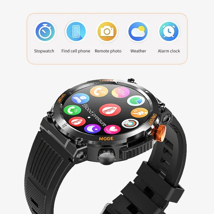 HT17 1,46 Zoll Rundbildschirm Bluetooth Smartwatch, unterstützt Gesundheitsüberwachung und über 100 Sportmodi