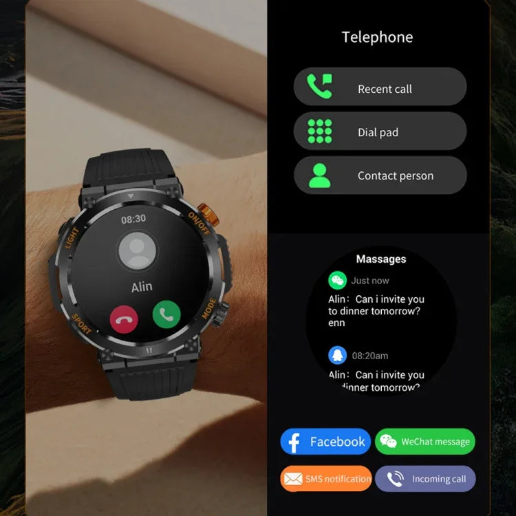 HT17 1,46 Zoll Rundbildschirm Bluetooth Smartwatch, unterstützt Gesundheitsüberwachung und über 100 Sportmodi