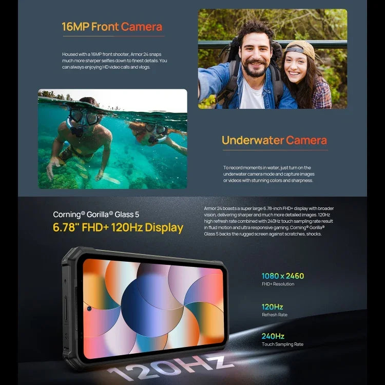 Ulefone Armor 24, robustes Smartphone, seitlicher Fingerabdrucksensor, 22.000 mAh Akku, 6,78 Zoll Display, Android 14, MediaTek Helio G96 Octa-Core-Prozessor, Netzwerk: 4G, NFC, Armor 24