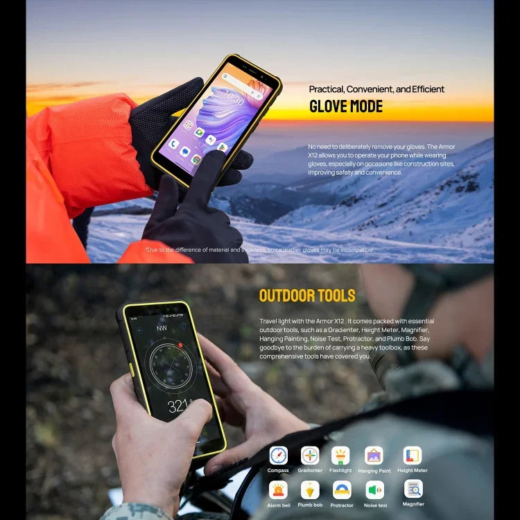 Ulefone Armor X12, robustes Smartphone, Gesichtserkennung, 5,45 Zoll, Android 13 Go, MediaTek Helio A22 Quad-Core-Prozessor, Netzwerk: 4G, NFC, 3 GB RAM + 32 GB Speicher