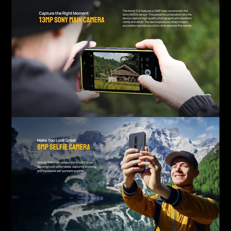 Ulefone Armor X12, robustes Smartphone, Gesichtserkennung, 5,45 Zoll, Android 13 Go, MediaTek Helio A22 Quad-Core-Prozessor, Netzwerk: 4G, NFC, 3 GB RAM + 32 GB Speicher