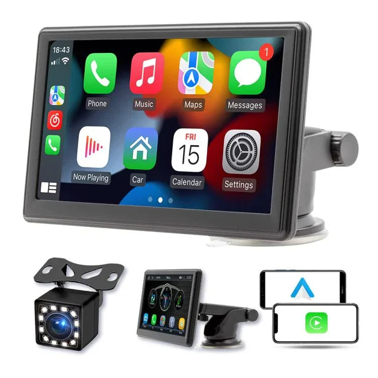 Auto 7 Zoll IPS tragbarer Smart-Bildschirm kabellose Bildschirmprojektion CarPlay Android Auto, mit Rückfahrkamera, mit Rückfahrkamera