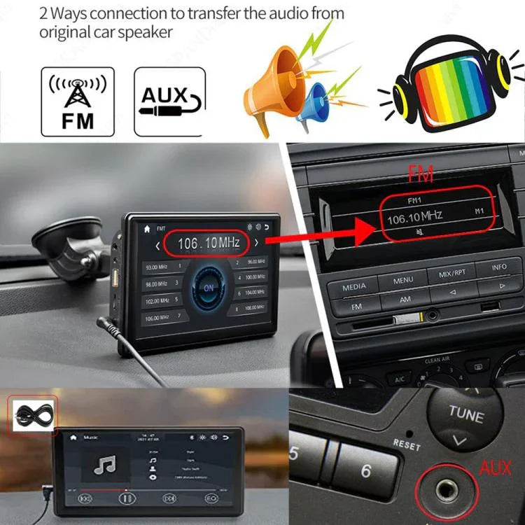Auto 7 Zoll IPS tragbarer Smart-Bildschirm kabellose Bildschirmprojektion CarPlay Android Auto, mit Rückfahrkamera, mit Rückfahrkamera