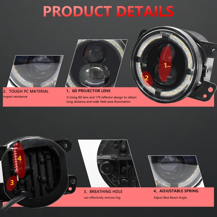 Y4 4 inch 1 Pair Light Guide Dual Lens Fog Light, For Jeep Wrangler JK 2 Door 2007-2015