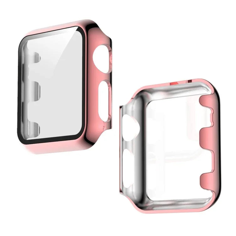 Electroplated PC case for Apple Watch, featuring tempered film protection, lightweight design, and full coverage.