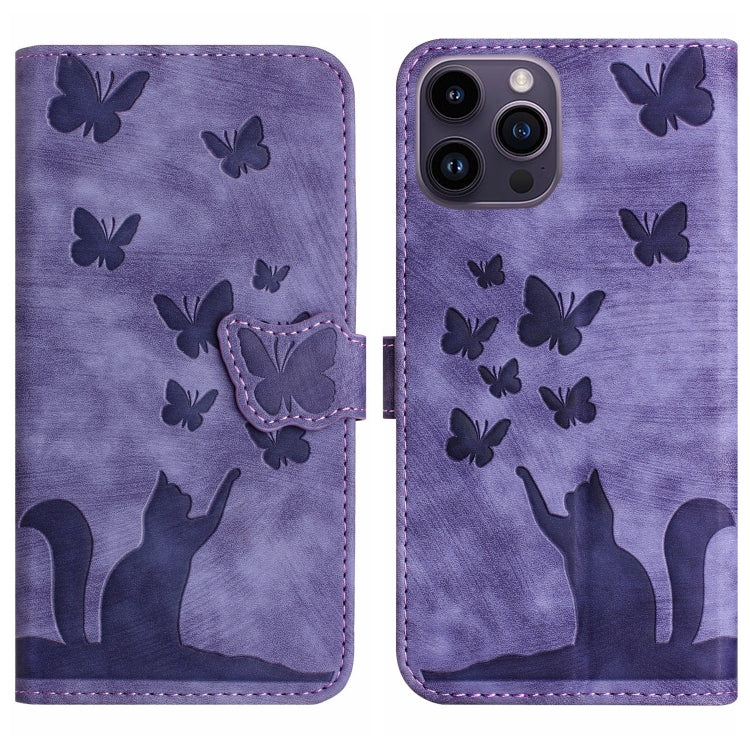 Schmetterling Katze Prägung Flip Leder Handyhülle, für iPhone 12 Pro Max, für iPhone 12 mini, für iPhone 11 Pro Max, für iPhone 11, für iPhone 11 Pro, für iPhone X / XS, für iPhone XR, für iPhone XS Max, für iPhone 8 Plus / 7 Plus