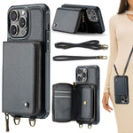 JEEHOOD C22 Serie Reißverschluss-Brieftasche Leder Handyhülle mit doppelter Umhängeschnur, für iPhone 17 Pro Max, für iPhone 17 Pro, für iPhone Air, für iPhone 16 Pro Max, für iPhone 16 Pro, für iPhone 16 Plus, für iPhone 16, für iPhone 15 Pro Max