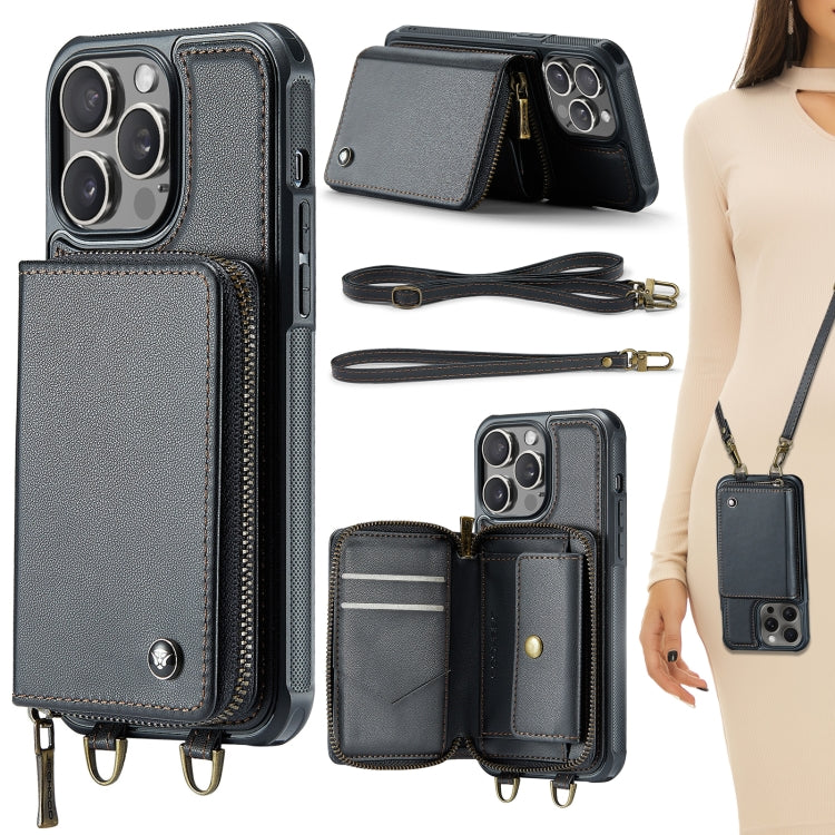 JEEHOOD C22 Serie Reißverschluss-Brieftasche Leder Handyhülle mit doppelter Umhängeschnur, für iPhone 17 Pro Max, für iPhone 17 Pro, für iPhone Air, für iPhone 16 Pro Max, für iPhone 16 Pro, für iPhone 16 Plus, für iPhone 16, für iPhone 15 Pro Max