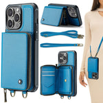 JEEHOOD C22 Serie Reißverschluss-Brieftasche Leder Handyhülle mit doppelter Umhängeschnur, für iPhone 17 Pro Max, für iPhone 17 Pro, für iPhone Air, für iPhone 16 Pro Max, für iPhone 16 Pro, für iPhone 16 Plus, für iPhone 16, für iPhone 15 Pro Max