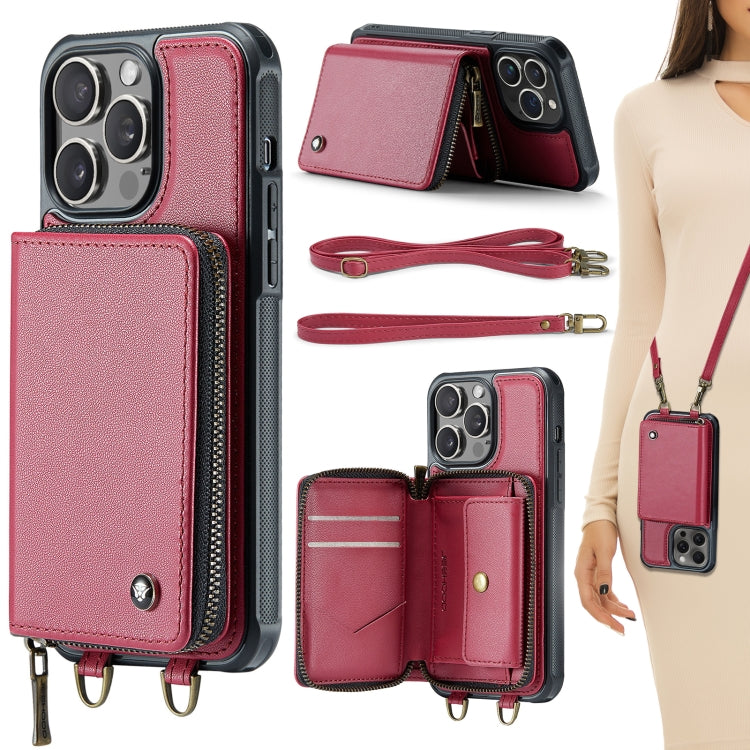 JEEHOOD C22 Serie Reißverschluss-Brieftasche Leder Handyhülle mit doppelter Umhängeschnur, für iPhone 17 Pro Max, für iPhone 17 Pro, für iPhone Air, für iPhone 16 Pro Max, für iPhone 16 Pro, für iPhone 16 Plus, für iPhone 16, für iPhone 15 Pro Max