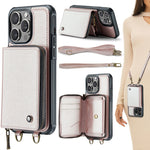 JEEHOOD C22 Serie Reißverschluss-Brieftasche Leder Handyhülle mit doppelter Umhängeschnur, für iPhone 17 Pro Max, für iPhone 17 Pro, für iPhone Air, für iPhone 16 Pro Max, für iPhone 16 Pro, für iPhone 16 Plus, für iPhone 16, für iPhone 15 Pro Max