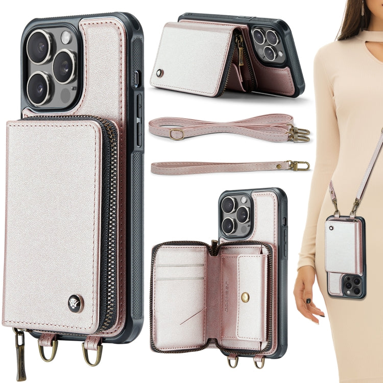 JEEHOOD C22 Serie Reißverschluss-Brieftasche Leder Handyhülle mit doppelter Umhängeschnur, für iPhone 17 Pro Max, für iPhone 17 Pro, für iPhone Air, für iPhone 16 Pro Max, für iPhone 16 Pro, für iPhone 16 Plus, für iPhone 16, für iPhone 15 Pro Max