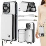 JEEHOOD C22 Serie Reißverschluss-Brieftasche Leder Handyhülle mit doppelter Umhängeschnur, für iPhone 17 Pro Max, für iPhone 17 Pro, für iPhone Air, für iPhone 16 Pro Max, für iPhone 16 Pro, für iPhone 16 Plus, für iPhone 16, für iPhone 15 Pro Max