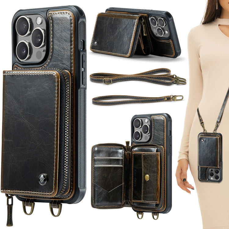 JEEHOOD C22 Serie Reißverschluss-Brieftasche Leder Handyhülle mit doppelter Umhängeschnur, für iPhone 17 Pro Max, für iPhone 17 Pro, für iPhone Air, für iPhone 16 Pro Max, für iPhone 16 Pro, für iPhone 16 Plus, für iPhone 16, für iPhone 15 Pro Max