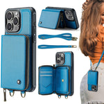 JEEHOOD C22 Serie Reißverschluss-Brieftasche Leder Handyhülle mit doppelter Umhängeschnur, für iPhone 17 Pro Max, für iPhone 17 Pro, für iPhone Air, für iPhone 16 Pro Max, für iPhone 16 Pro, für iPhone 16 Plus, für iPhone 16, für iPhone 15 Pro Max
