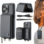 JEEHOOD C22 Serie Reißverschluss-Brieftasche Leder Handyhülle mit doppelter Umhängeschnur, für iPhone 17 Pro Max, für iPhone 17 Pro, für iPhone Air, für iPhone 16 Pro Max, für iPhone 16 Pro, für iPhone 16 Plus, für iPhone 16, für iPhone 15 Pro Max