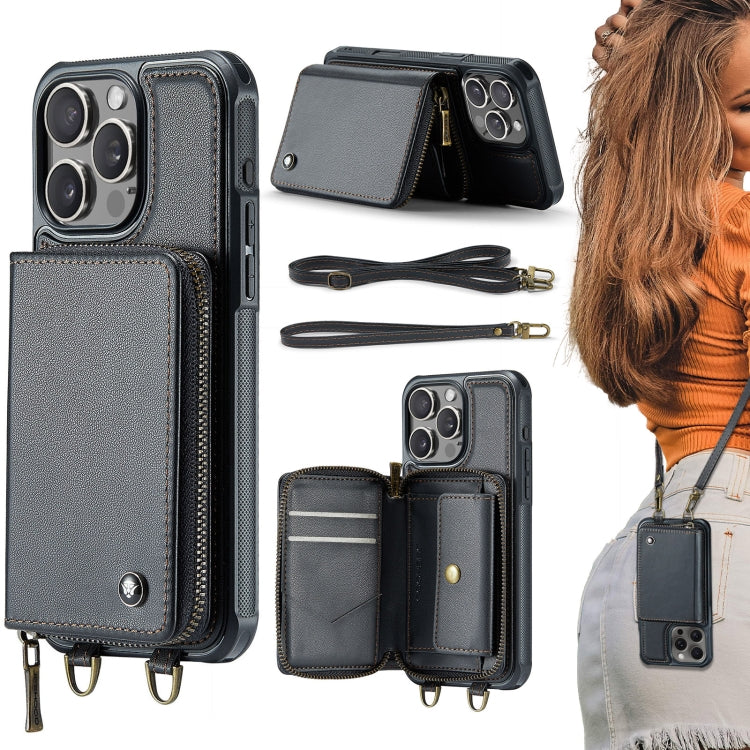 JEEHOOD C22 Serie Reißverschluss-Brieftasche Leder Handyhülle mit doppelter Umhängeschnur, für iPhone 17 Pro Max, für iPhone 17 Pro, für iPhone Air, für iPhone 16 Pro Max, für iPhone 16 Pro, für iPhone 16 Plus, für iPhone 16, für iPhone 15 Pro Max