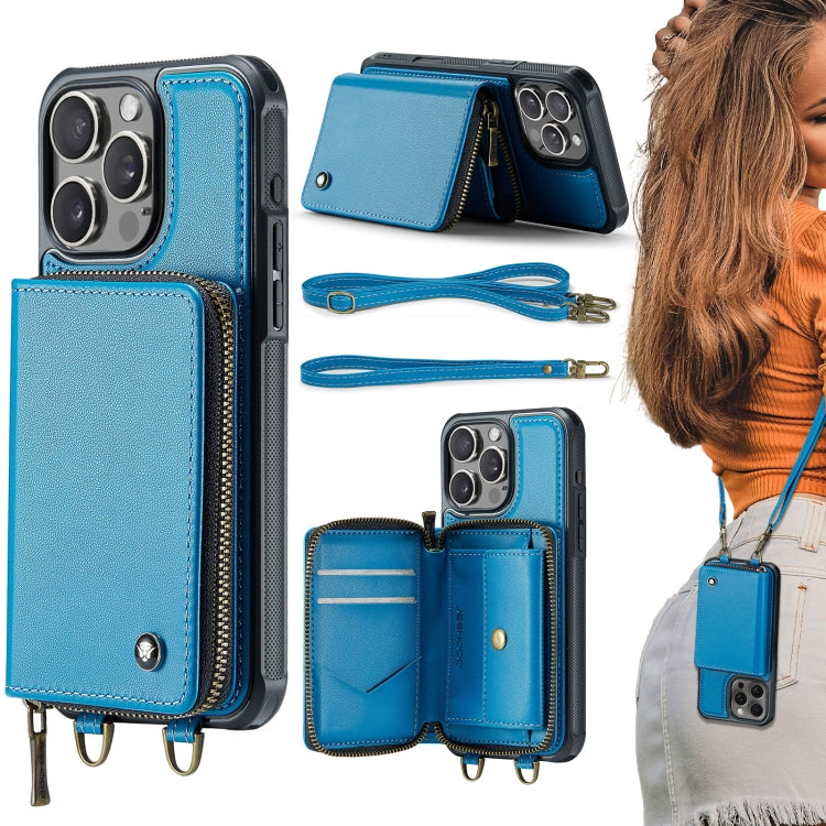 JEEHOOD C22 Serie Reißverschluss-Brieftasche Leder Handyhülle mit doppelter Umhängeschnur, für iPhone 17 Pro Max, für iPhone 17 Pro, für iPhone Air, für iPhone 16 Pro Max, für iPhone 16 Pro, für iPhone 16 Plus, für iPhone 16, für iPhone 15 Pro Max