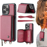 JEEHOOD C22 Serie Reißverschluss-Brieftasche Leder Handyhülle mit doppelter Umhängeschnur, für iPhone 17 Pro Max, für iPhone 17 Pro, für iPhone Air, für iPhone 16 Pro Max, für iPhone 16 Pro, für iPhone 16 Plus, für iPhone 16, für iPhone 15 Pro Max