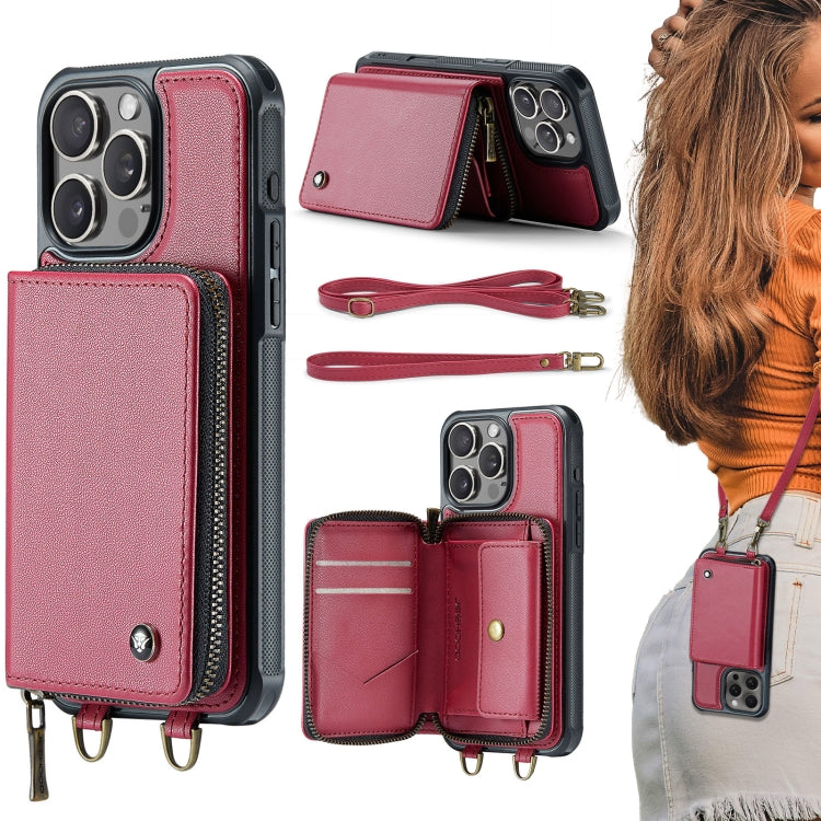 JEEHOOD C22 Serie Reißverschluss-Brieftasche Leder Handyhülle mit doppelter Umhängeschnur, für iPhone 17 Pro Max, für iPhone 17 Pro, für iPhone Air, für iPhone 16 Pro Max, für iPhone 16 Pro, für iPhone 16 Plus, für iPhone 16, für iPhone 15 Pro Max