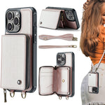 JEEHOOD C22 Serie Reißverschluss-Brieftasche Leder Handyhülle mit doppelter Umhängeschnur, für iPhone 17 Pro Max, für iPhone 17 Pro, für iPhone Air, für iPhone 16 Pro Max, für iPhone 16 Pro, für iPhone 16 Plus, für iPhone 16, für iPhone 15 Pro Max